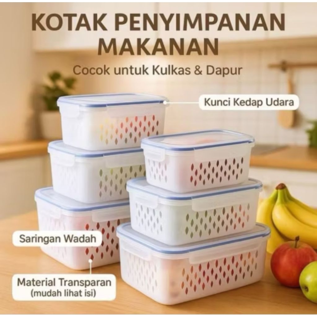 Kotak penyimpan makanan 1 set 3 pcs /food container dalam kulkas/wadah tirisan pakai tutup/box penyi