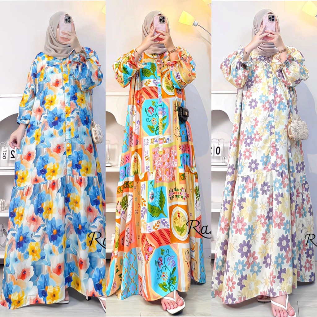 gamis rayon jumbo lengan balon maxy dress busana muslim wanita