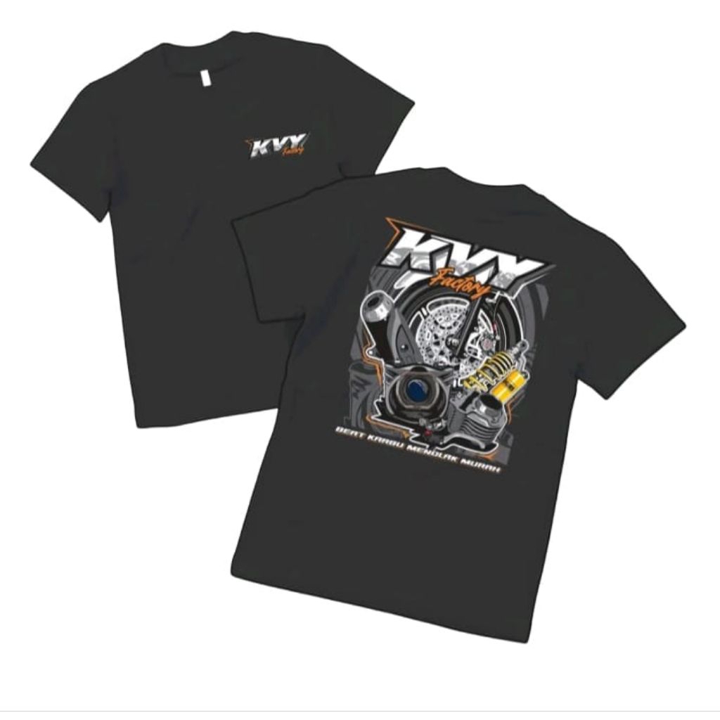 Kaos KVY Factory Baju Atasan Pria Beat Karbu Hitam Dengan Desain Mesin Motor Sablon Distro Oblong