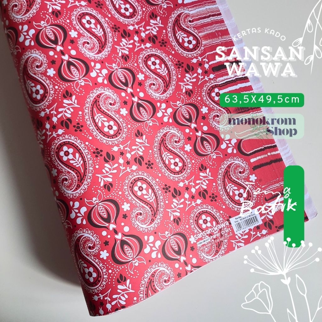 Kertas Kado Sansan Wawa Batik Motif Floral Merah Cerah - Wrapping Paper Craft