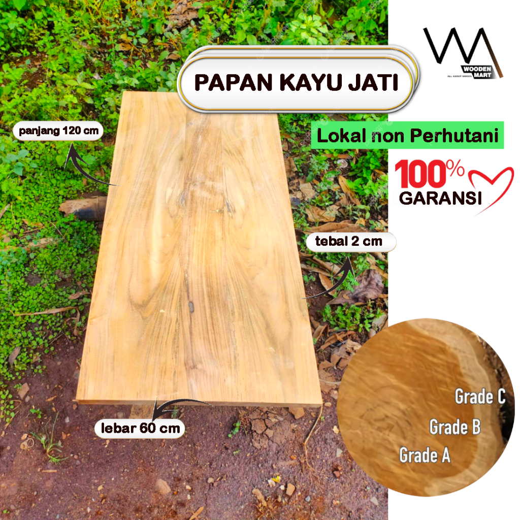 Papan kayu jati asli papan daun meja lebar 60 cm siap pakai
