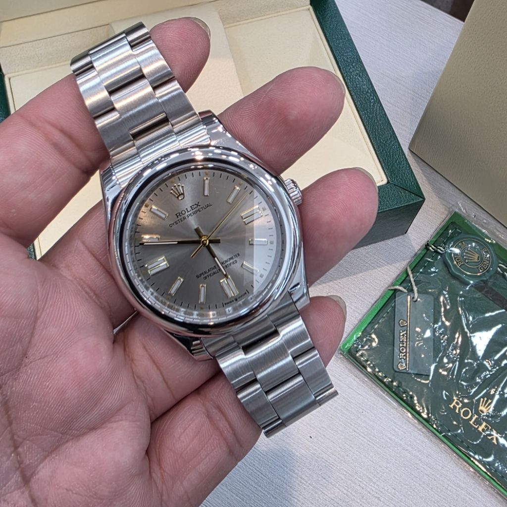 Rolex Oyster Perpetual Automatic Silver Dial Original | Jam Tangan Pria Mewah Stainless Steel Premiu