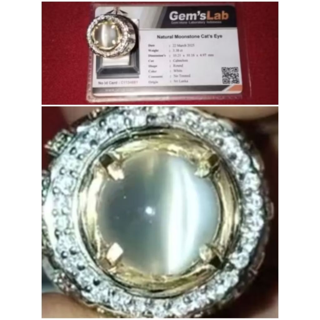 Natural Moonstone Cat's Eye (Biduri Bulan) + Memo, Kode A23