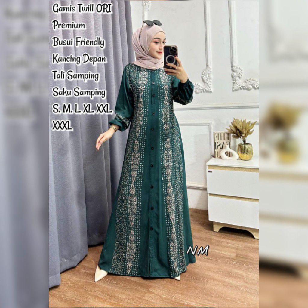 Gamis Twill Ori Premium Model Kancing Depan Terbaru Kekinian