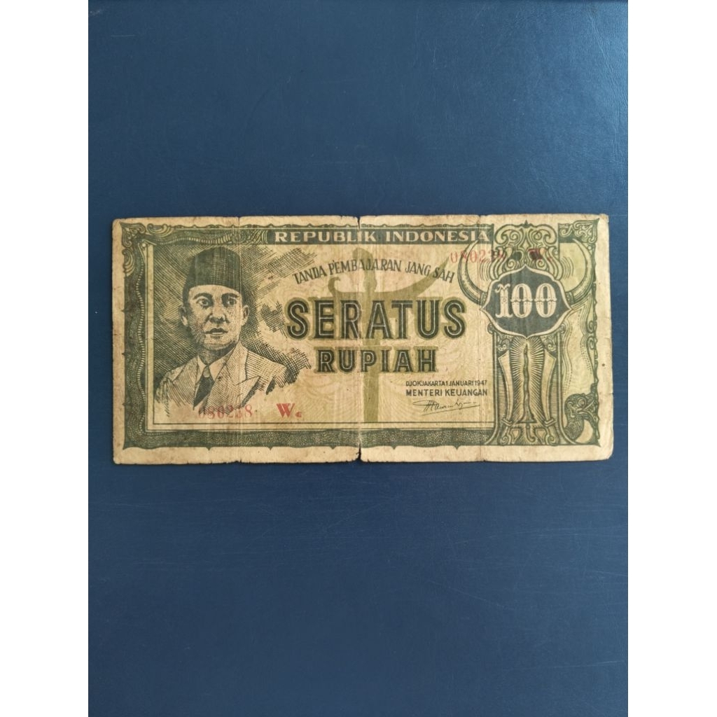 100 Sukarno seri ORI hijau keris rp100 seratus rupiah 1947 djokjakarta