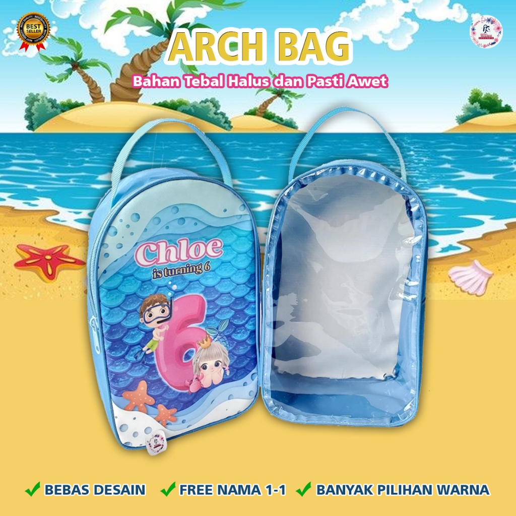 (PREMIUM) ARCH BAG Tas Ultah / Ulang Tahun Mika Custom Tema Mermaid Bisa Tambah Nama Teman