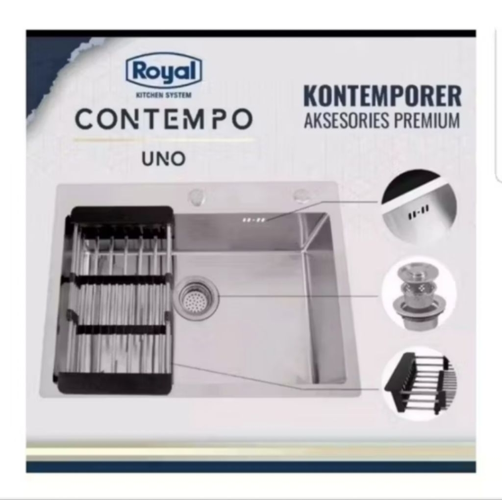 ROYAL KITCHEN SINK CONTEMPO UNO 6045STAINLESS / BAK CUCI PIRING STAINLESS ROYAL CONTEMPO