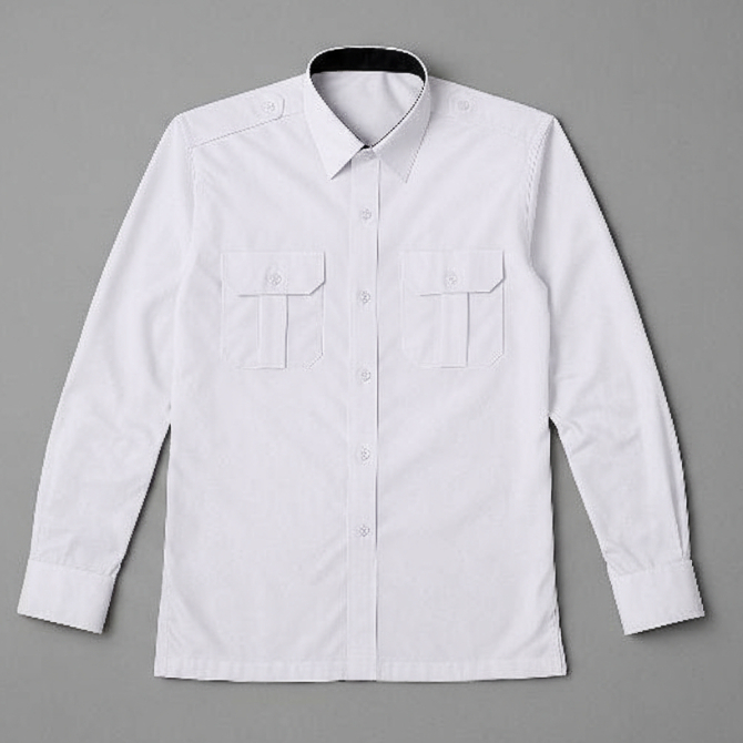 Baju Kemeja Kerja Pria Kerah Hitam Lengan Panjang Bahan American Dril Kemeja Kerja PNS PDH Putih Mur