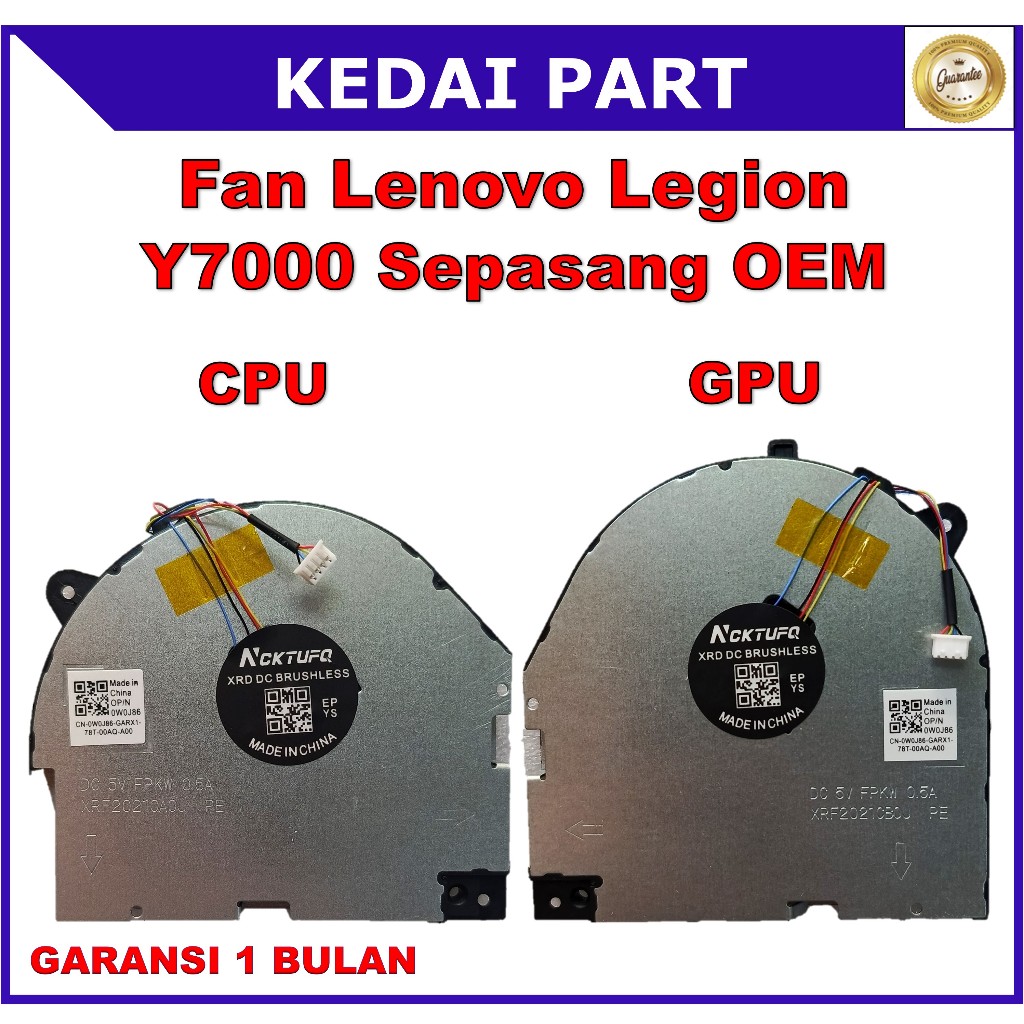 Fan Lenovo Legion Y7000 2019 GTX1660Ti Y540-15IRH GTX1050 Y540-15 Sepasang OEM