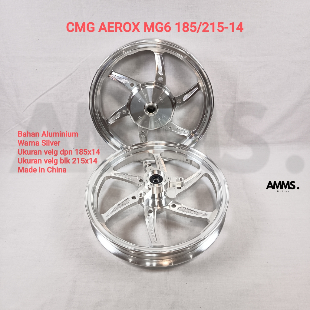 SEPASANG VELG CMG MOTOR AEROX MG6 UK.185/215 RING 14 SILVER