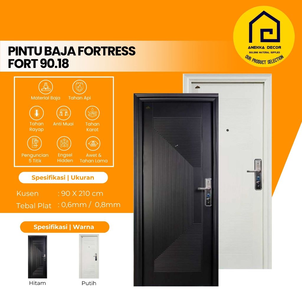 FORTRESS Pintu Baja Type FORT 90.18 Ukuran 90 x 210 cm | Pintu Kamar / Pintu Utama Modern Anti Rayap