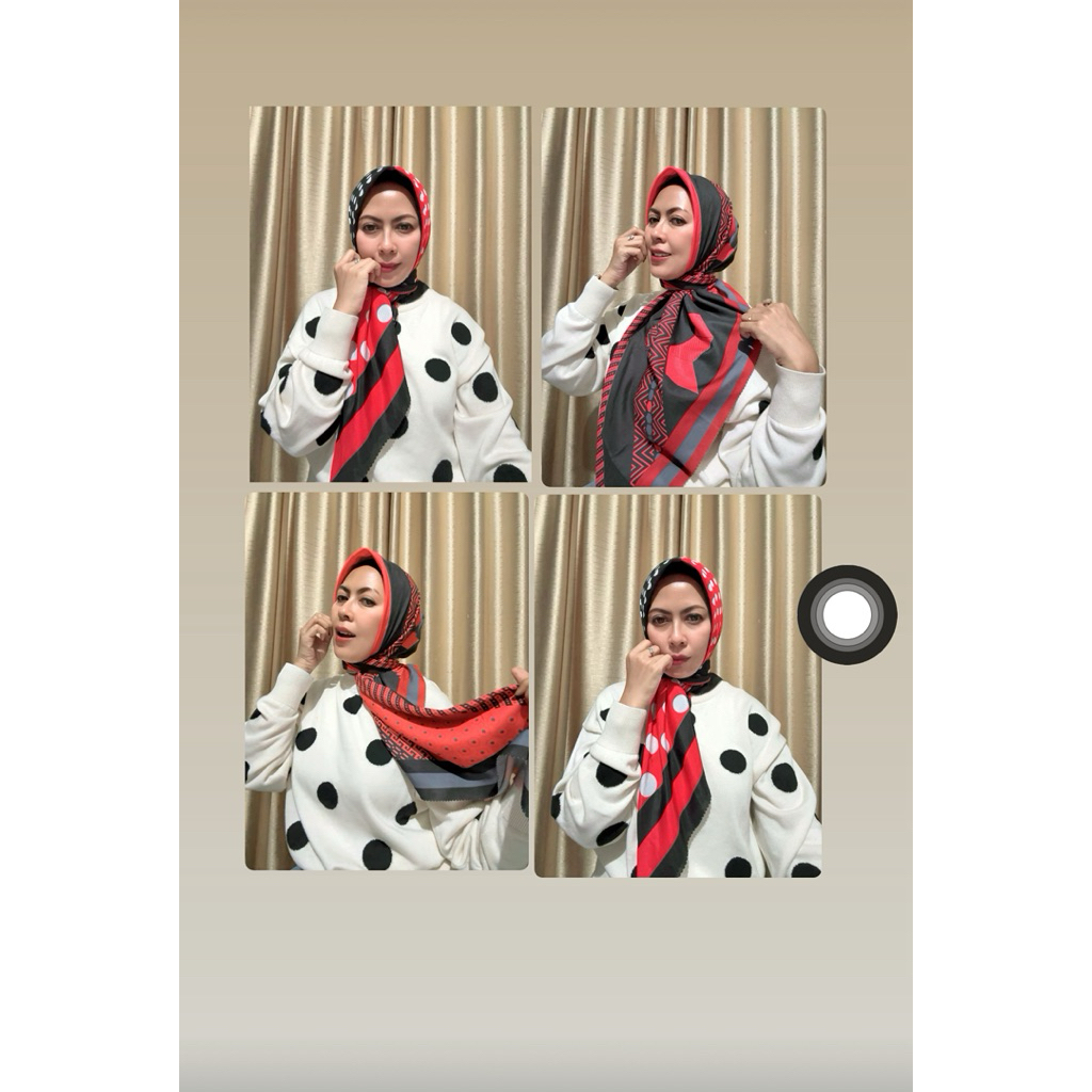 Hijab kerudung motif merah hitam segi empat voal sublime lassercut