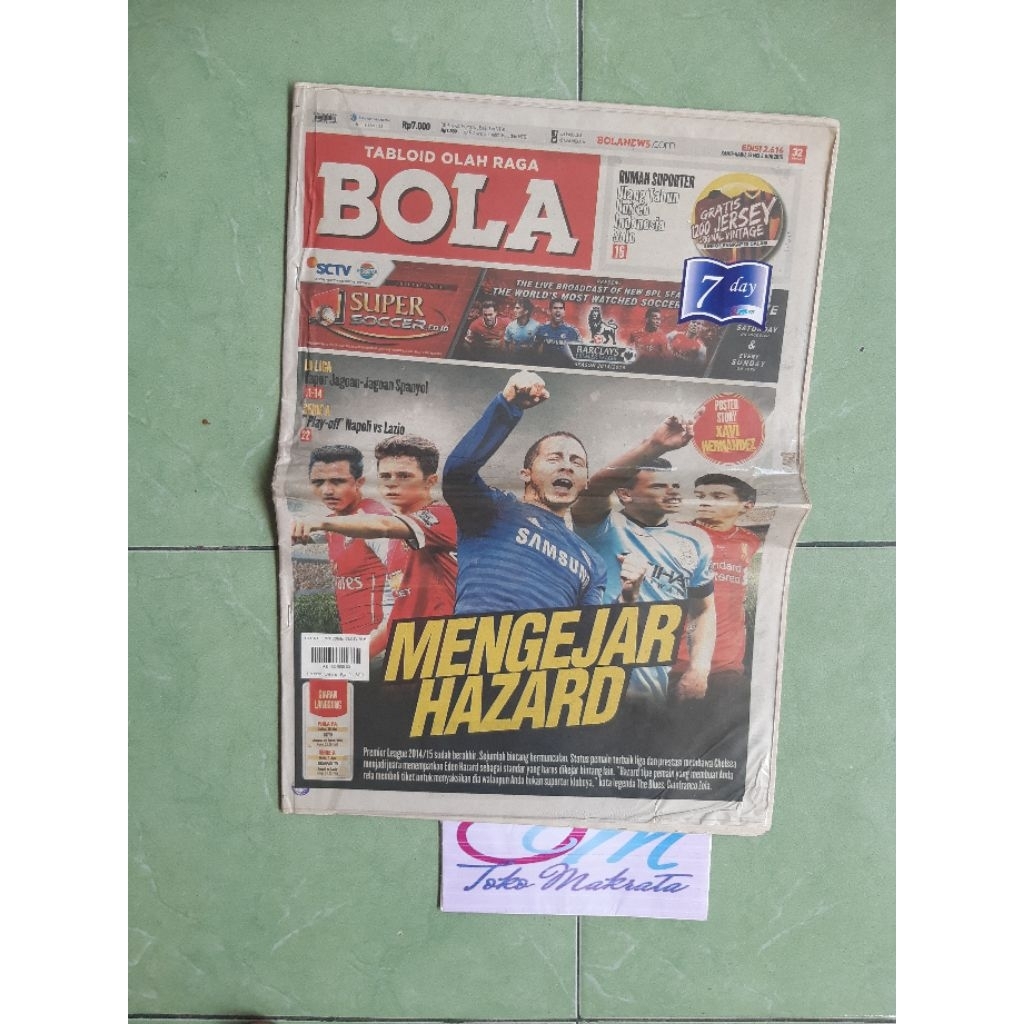 koran tabloid olahraga BOLA judul MENGEJAR HAZARD