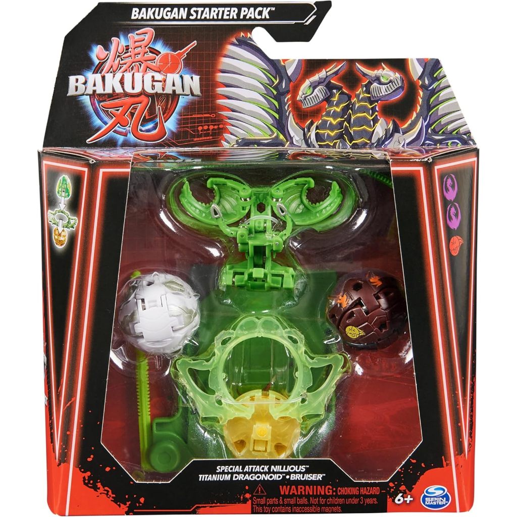 Bakugan Starter 3-Pack, Special Attack Nillious, Titanium Dragonoid, Bruiser, Customizable Spinning 