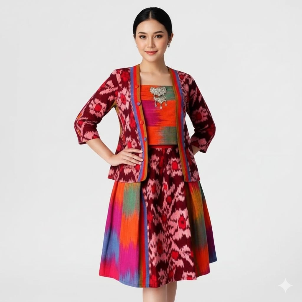 SETELAN KEBAYA TENUN MOTIF NTT KALIMANTAN BEST SELLER DI SHOPEE