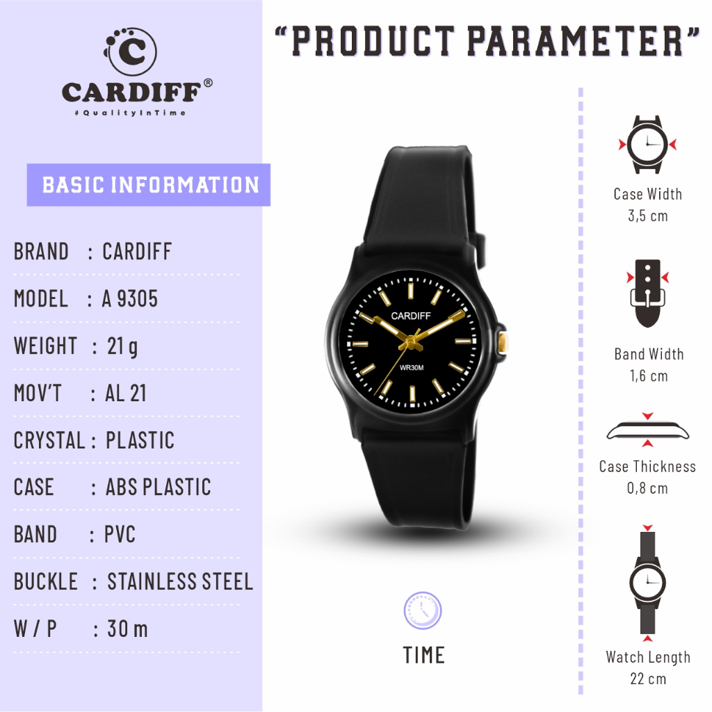CARDIFF Jam Tangan Analog 9305 9306 (Tanggal & Tanpa Tanggal) Water Resistant | 3ATM