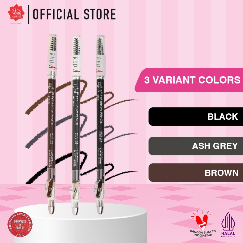 Red-A 3-in-1 Eye Brow Pencil with Spoolie & Sharpener - WATERPROOF, BLENDABLE, MULTIUSE (Tersedia 3 