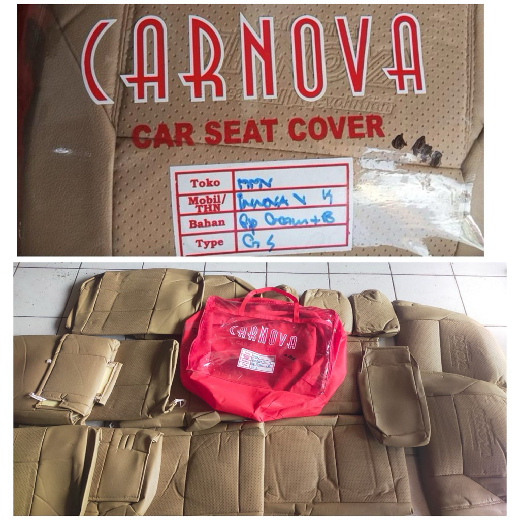 Cover Jok Mobil / Car Seat Cover Carnova Toyota Kijang Innova V 2005-2014 Warna Krem Bintik