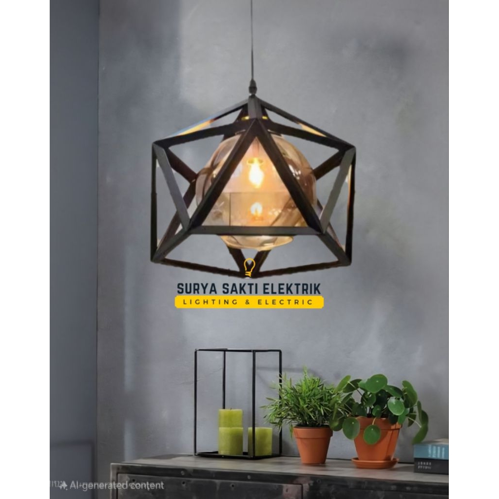 Lampu Gantung Minimalis Tunggal Industrial Kaca Diameter 30 cm Besar Modern hias teras pantry ruang 