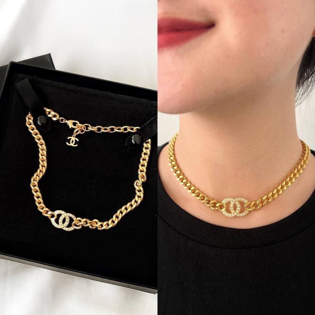 NEW Chanel Necklace Cho ker CC Crystal GHW