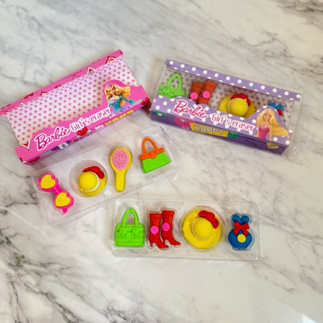 penghapus Barbie set eraser / stationery children's gift box barbie set penghapus stip