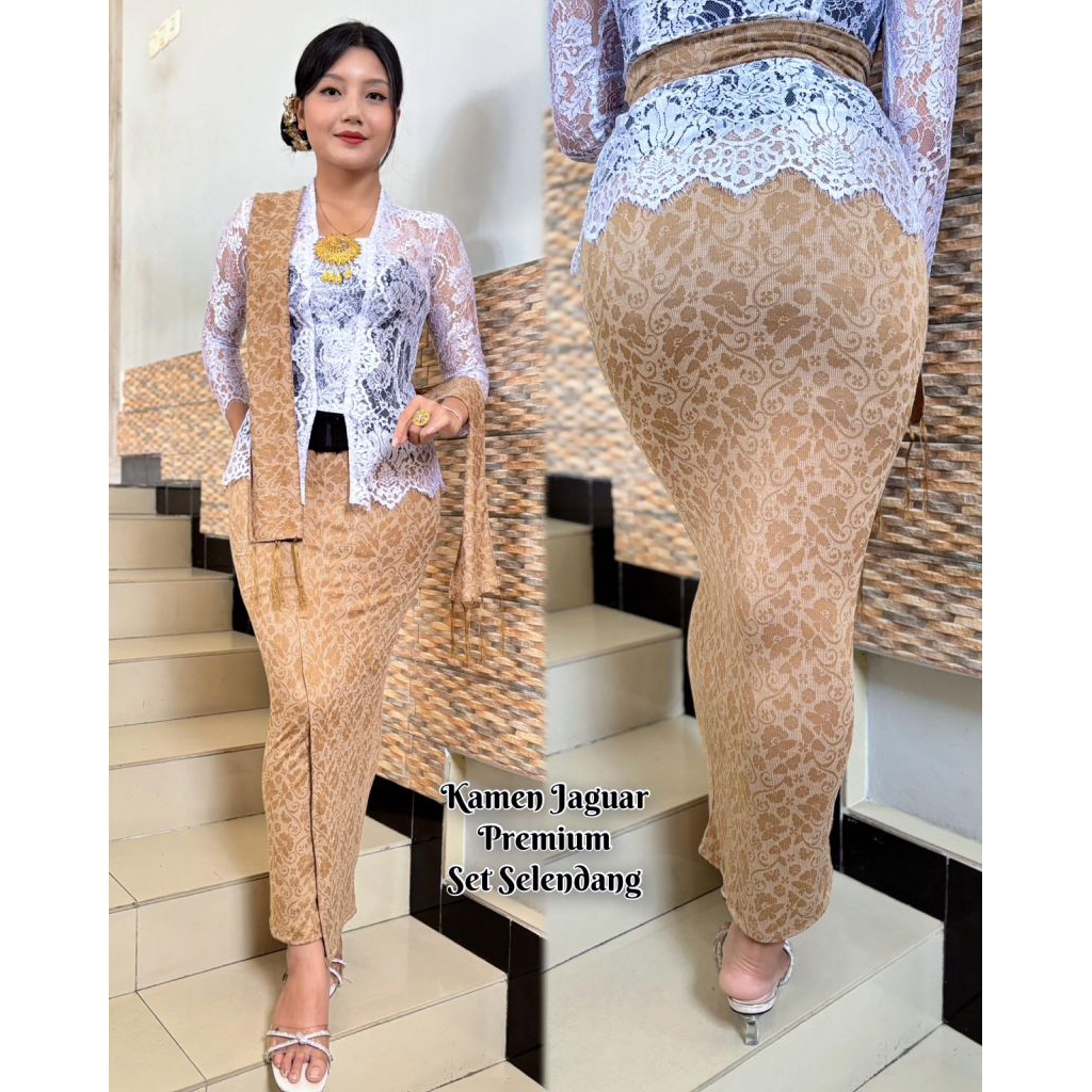 rok Bali kamen jadi denim set selendang premium