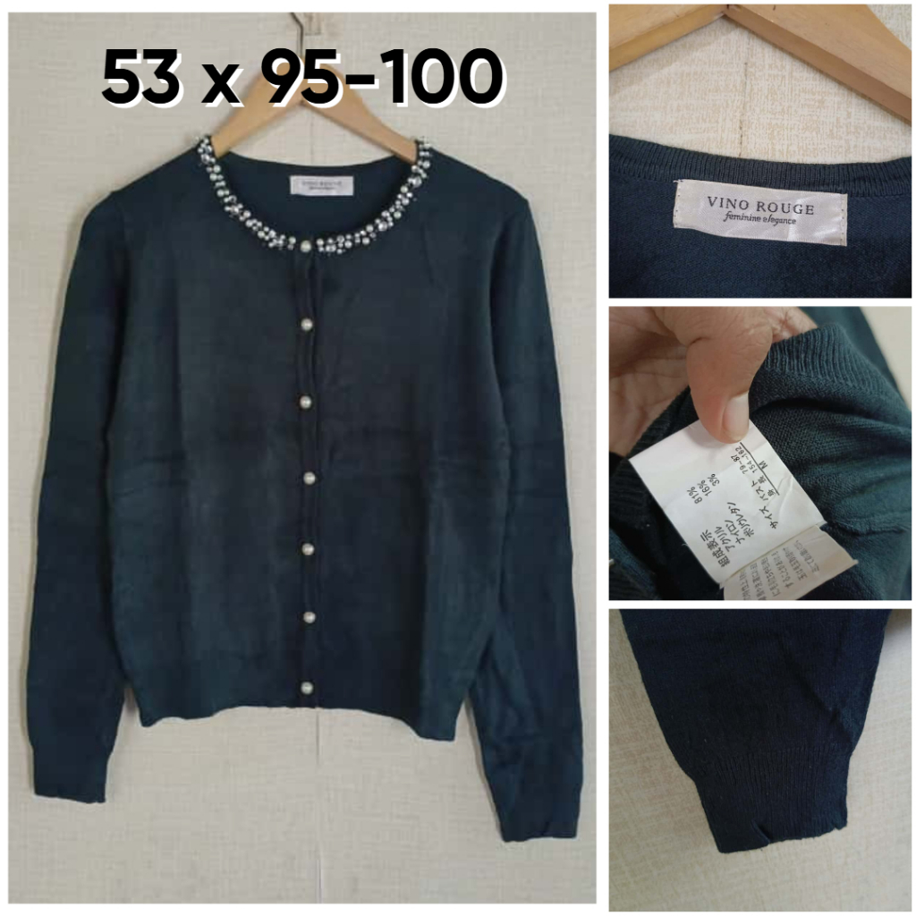 Cardigan Vino Rouge Hijau Tua O Neck Size M Wanita Knit Bahan Soft Lembut Hiasan Manik Leher OB550