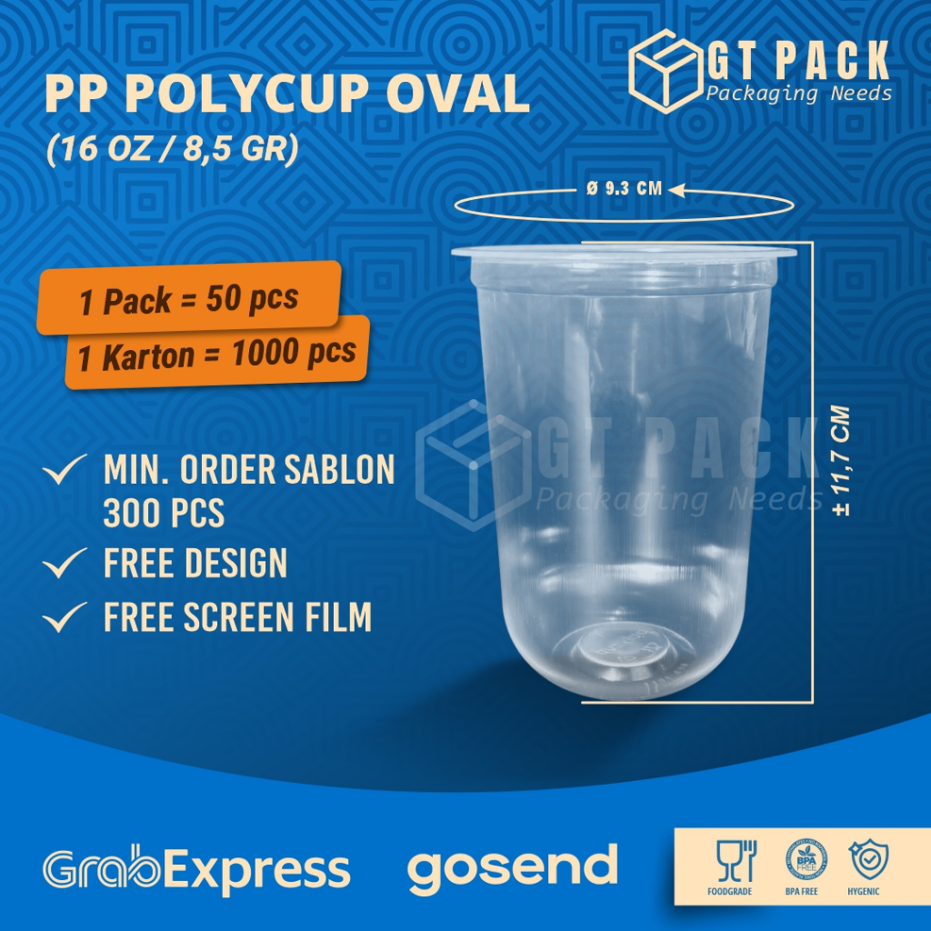 Cup Plastik POLYCUP Oval 16 Oz | 8,5 gram