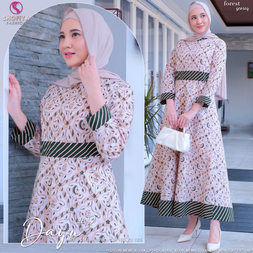 Dayu Dress Midi Cotton Batik Original Shofiya Fashion