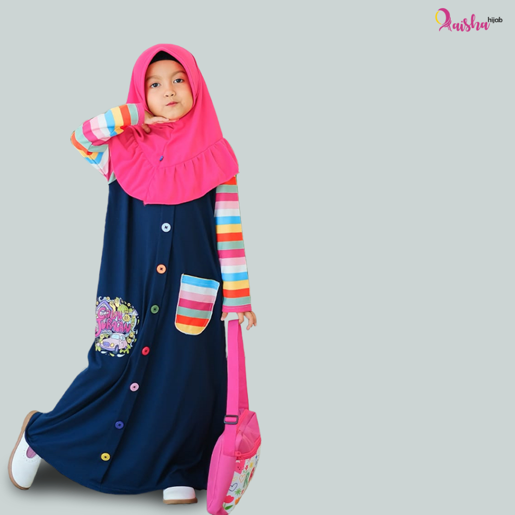 Gamis Kaos Motif Anak Perempuan Umur 3-13 Tahun Murah Bahan Kaos Combed Free Tas
