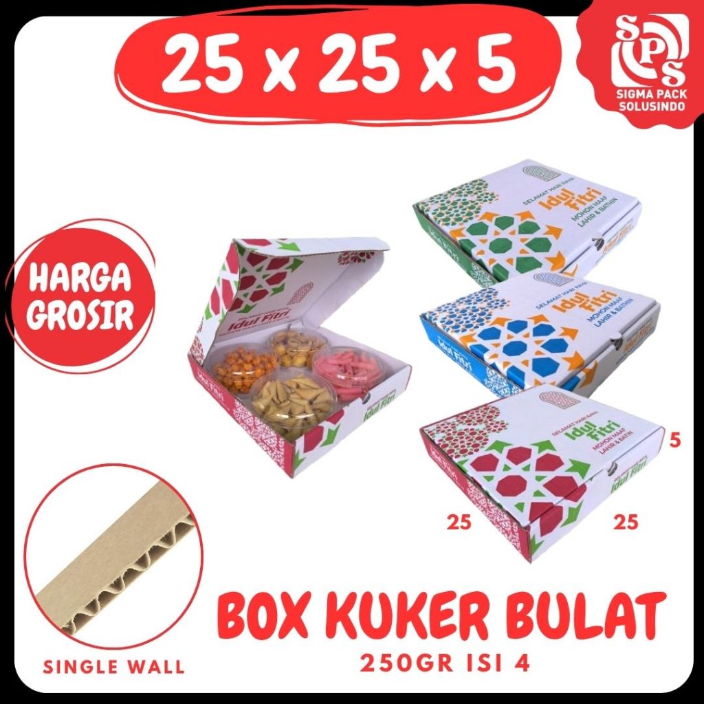 Dus Kuker 250gr 25x25x5 LD Isi 4 Toples 250gr Kardus Kue_Kering Kardus Pizza Kue Kering Eid Mubarok 