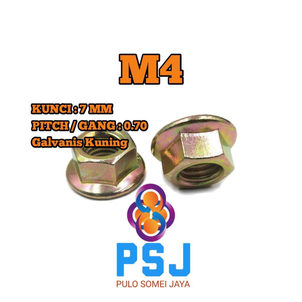 Mur Flange Kuning M4 x 0.70 Kunci 7 MM / Flange Nut Kuning