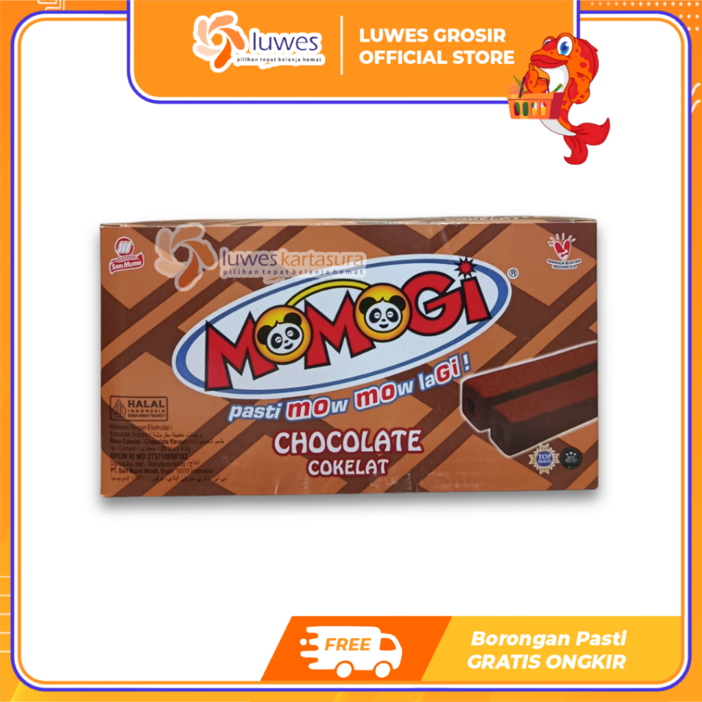 [GROSIR] Momogi Rasa Cokelat Snack Makanan Ringan Isi 20 Pcs Per Box Murah