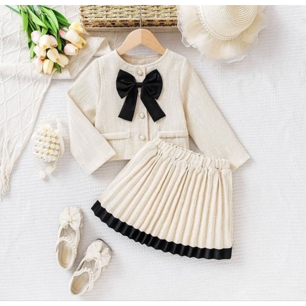 littleflamingo Setelan baju + rok plisket anak perempuan