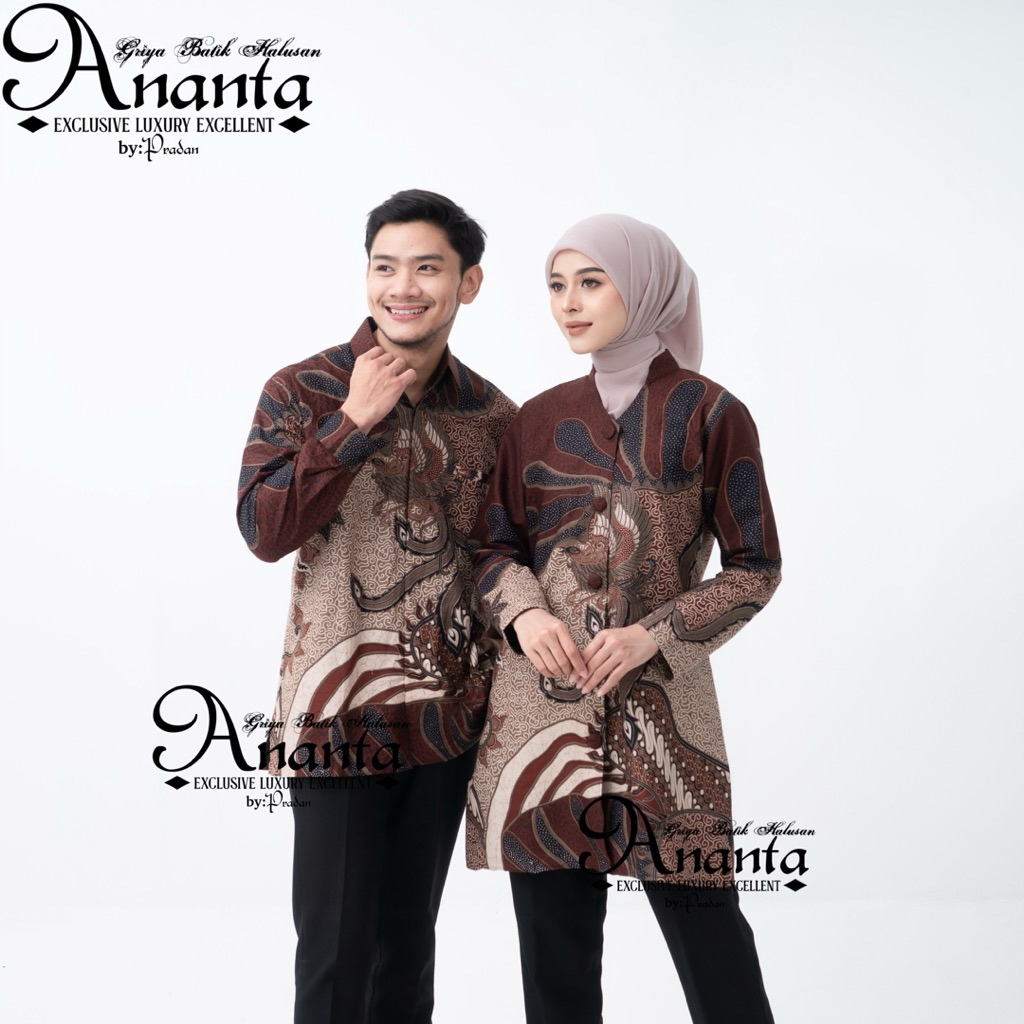 Batik Ananta Batik Couple Pasangan Sarimbitan Atasan Batik Lapis Premium Furing Dan Tricot, Kemeja P