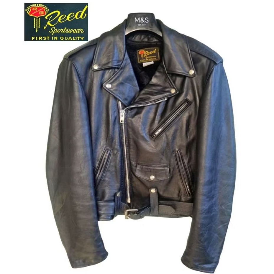 NWOT Vtg 80's Reed Sportswear Doublebreasted Sherpa Leather Biker Jacket X Jaket Kulit Avirex Harley