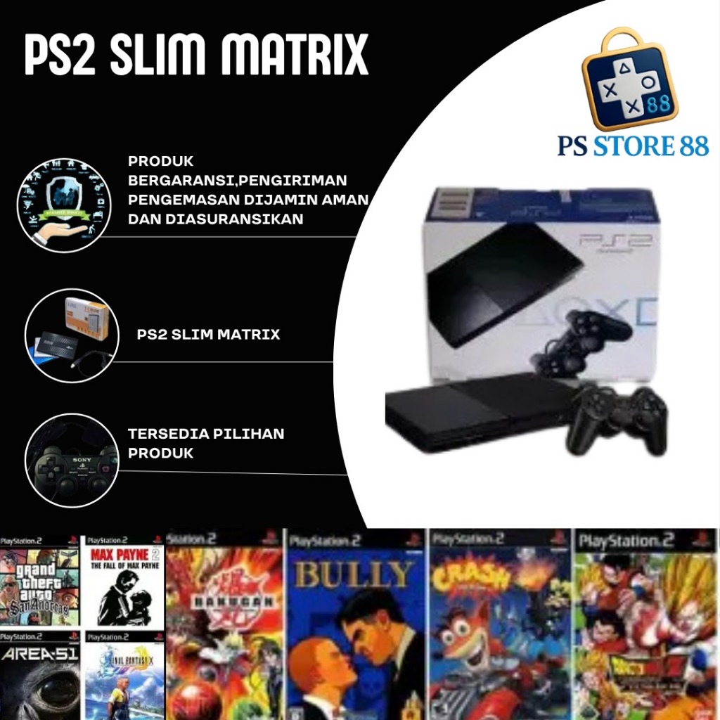 PS2 Slim Seri 9 – Fullset + Hardisk 160GB Fullgame / 250GB Fullgame – Siap Main
