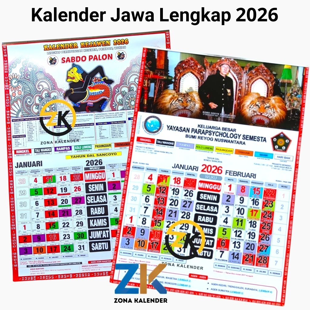 Kalender Tahun 2026 : Kalender Jawa Lengkap / Kejawen / Sabdo Palon / Yayasan Parapsikologi Semesta 