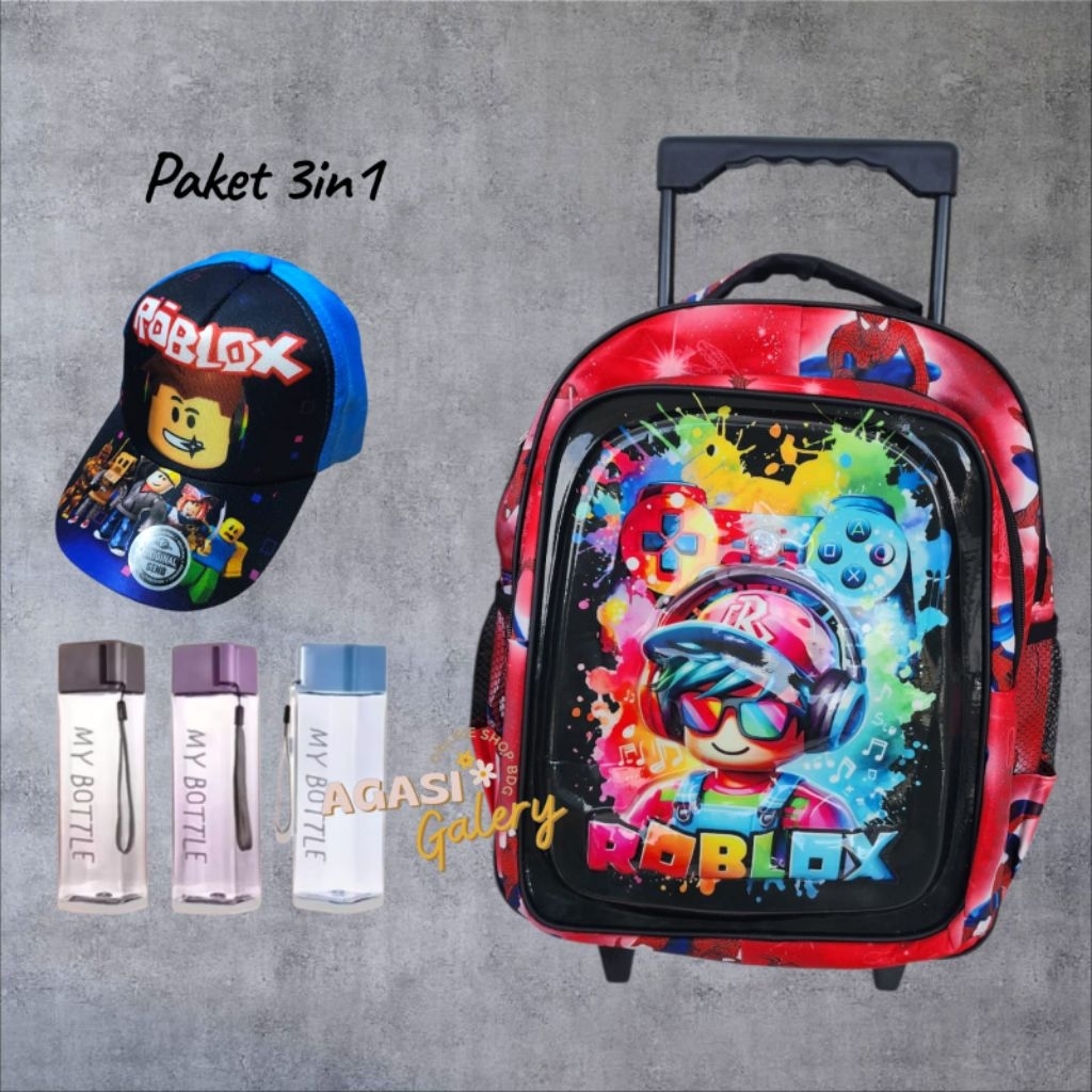 tas sekolah anak SD motif Roblox lampu menyala - tas troli anak motif Roblox gambar timbul - backpac