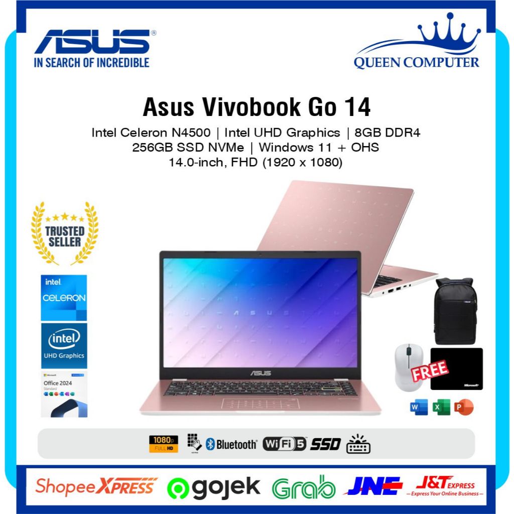 Laptop ASUS Vivobook Go 14 E410KA Celeron N4500 8GB 256GB W11 OHS 2024 Rose Pink