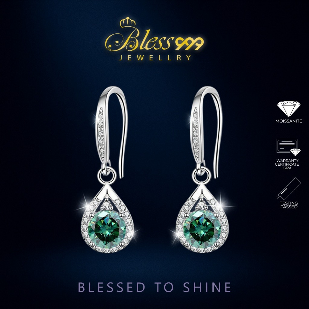 Anting / Earrings Green Moissanite Sertifikat GRA original