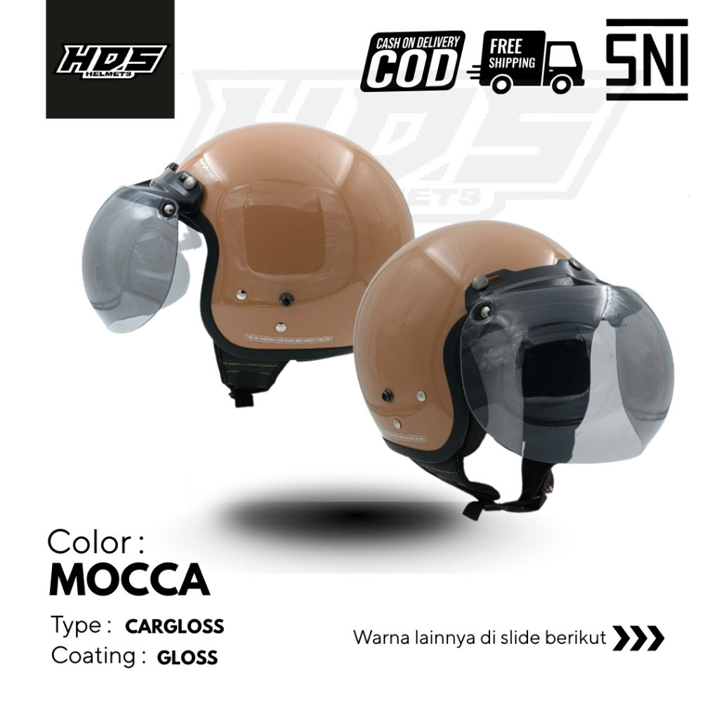 Helm Bogo Polos Retro HDS Helmet Dewasa Pria Wanita SNI