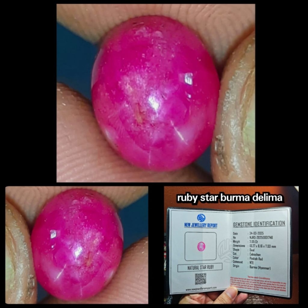 ruby delima star belang koi asli burma + sertifikat lab