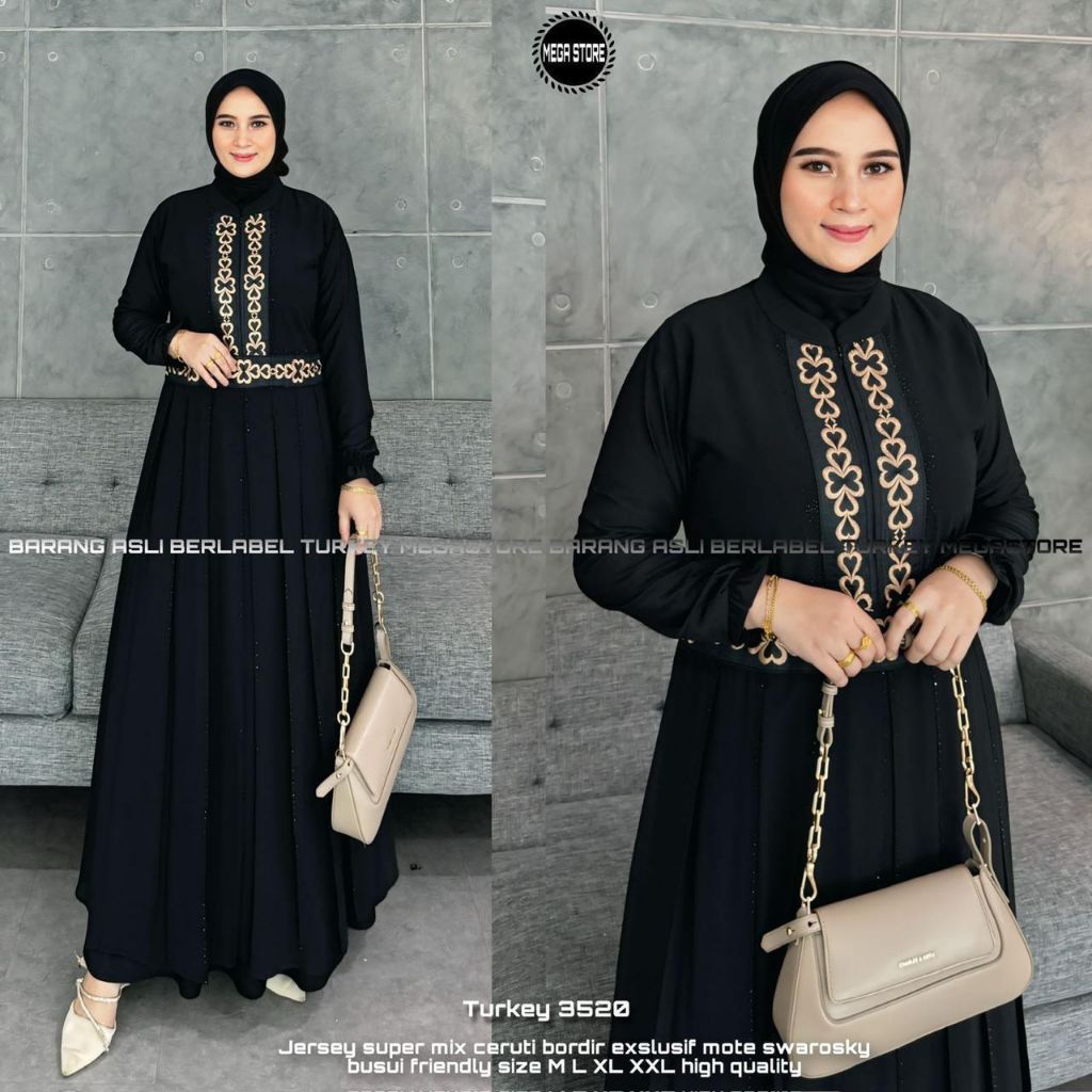 ABAYA ORIGINAL BY MEGASTORE KODE 3520/ABAYAPUTIH ABAYA TURKEY ABAYA BORDIR ABAYA PUTIH ABAYA HITAM A