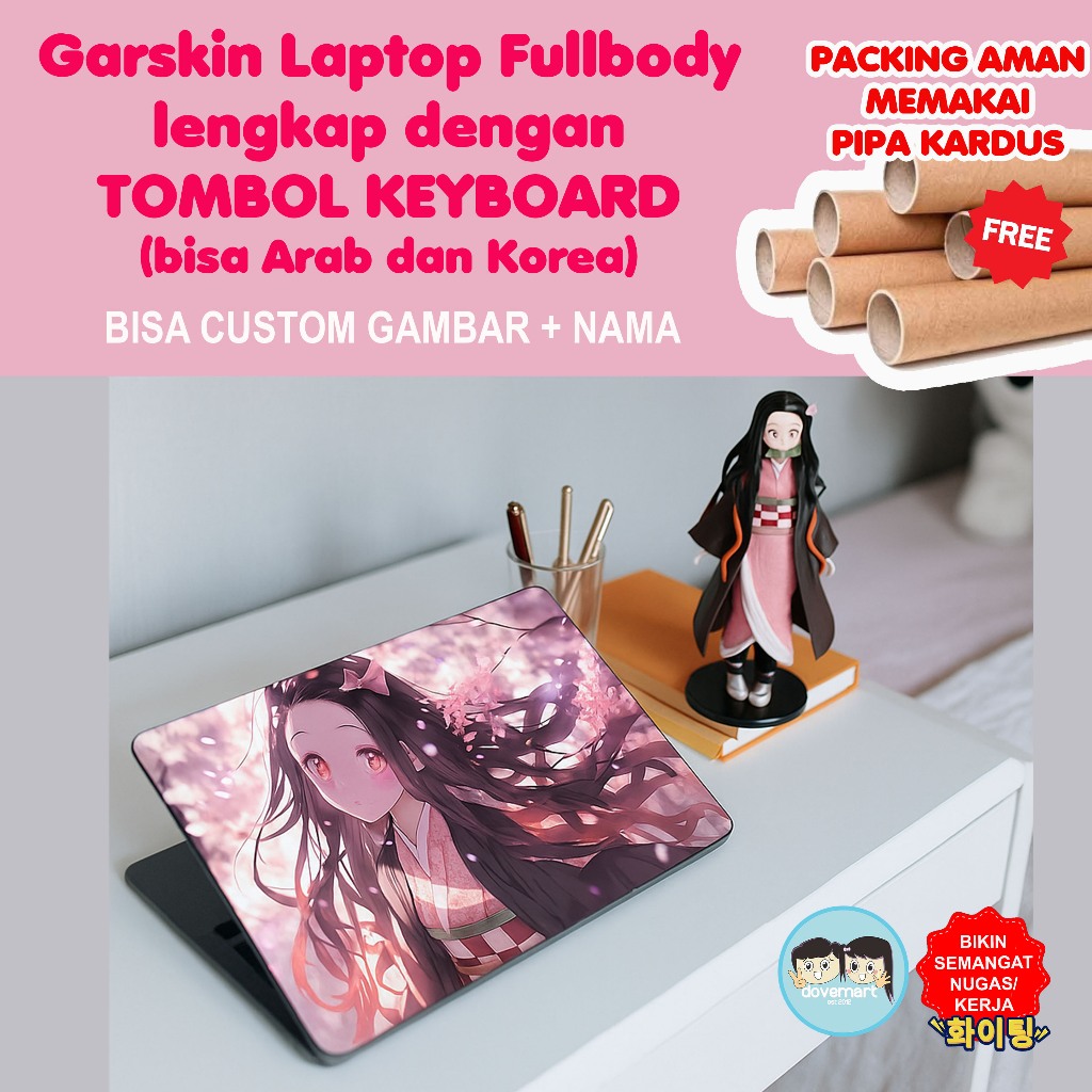 Garskin Laptop Stiker Anti Gores Nezuko Full Body Custom 10 12 13 14 15 inch Universal Untuk Semua M