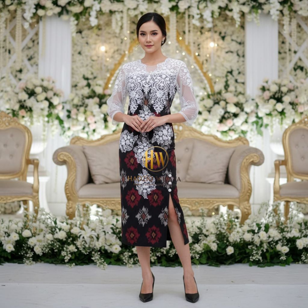 GAUN TENUN BROKAT PUTIH TERBARU