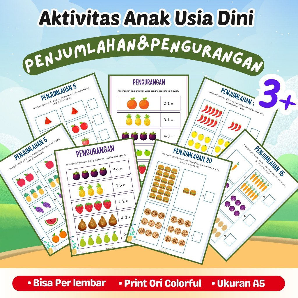 Pengurangan dan Penjumlahan Lembar Kerja Matematika/Soal Latihan Matematika Anak TK PAUD - (1-20)