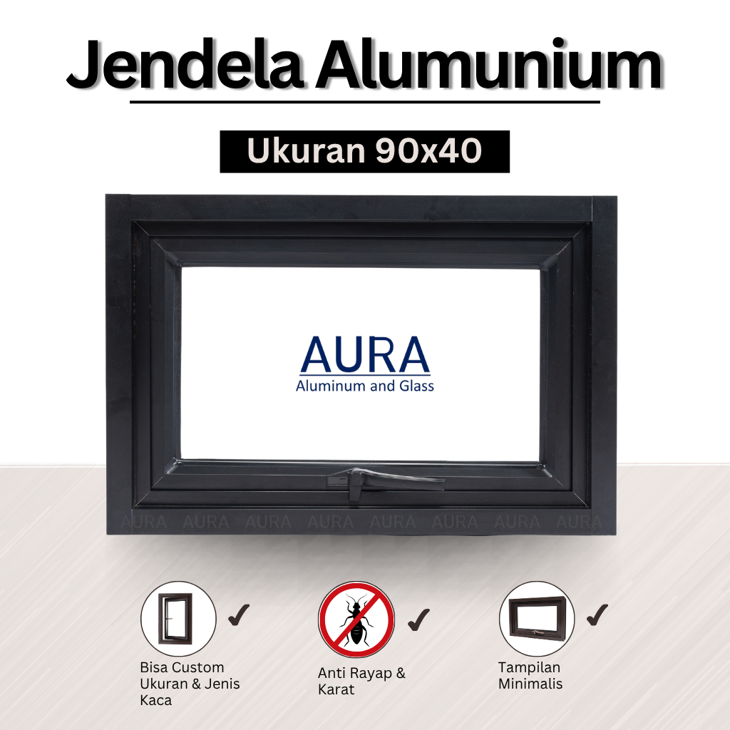 Jendela Bovenli Alumunium (Jendela Casement) - 90*40 - Kaca ES