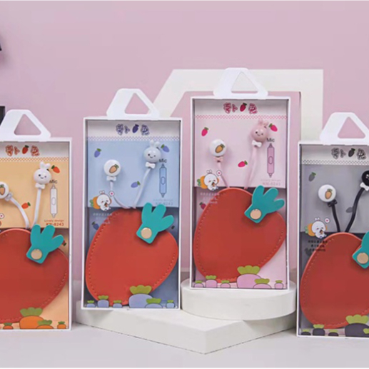 [KN-8243] Headset Earphone RABBIT Kelinci Lucu dengan Wadah Earphone CARROT / Tempat Earphone Wortel