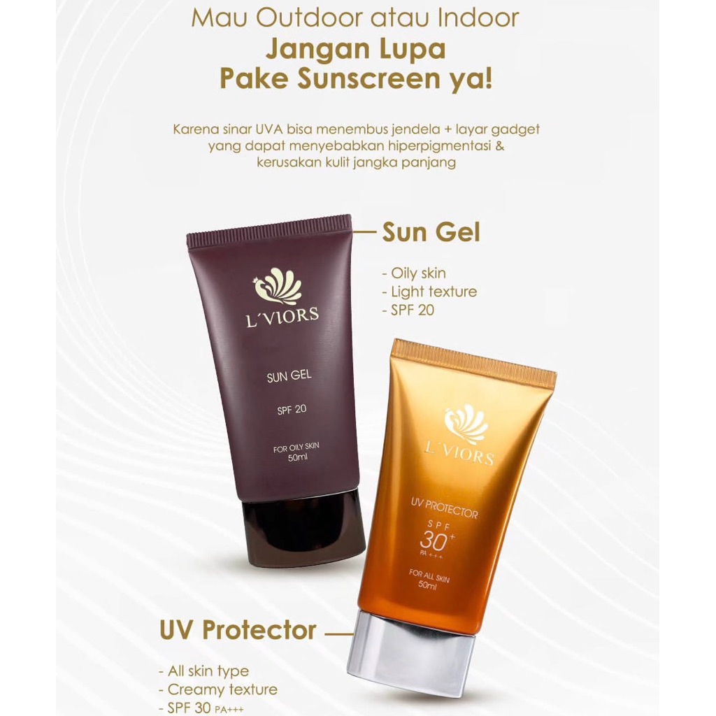 LViors SUNGEL SPF20 / Sunblock SPF30 UVP Mencegah Flek. Kulit wajah lebih sehat cerah Exp 2028